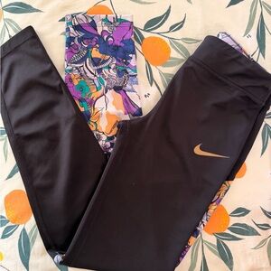 Nike Kids Black Leggings with Multicolor Pattern